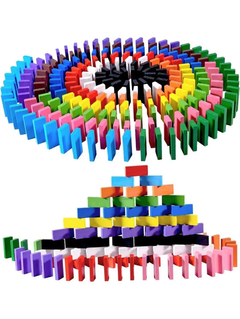 Colorful Wooden Domino Blocks Set - 600 Pcs Stacking & Racing Game for Kids